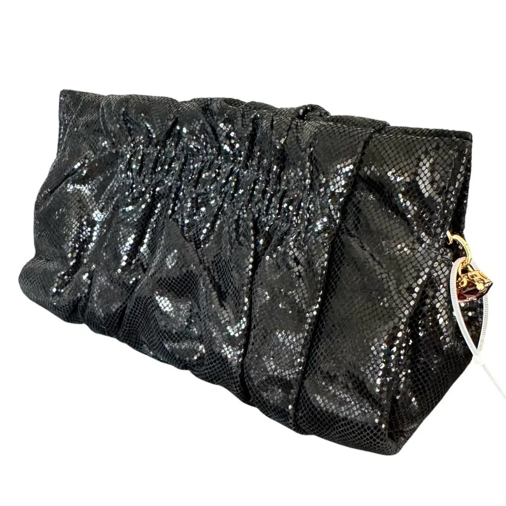🆕 Henri Bendel Black Snakeskin Evening Bag Clutch
